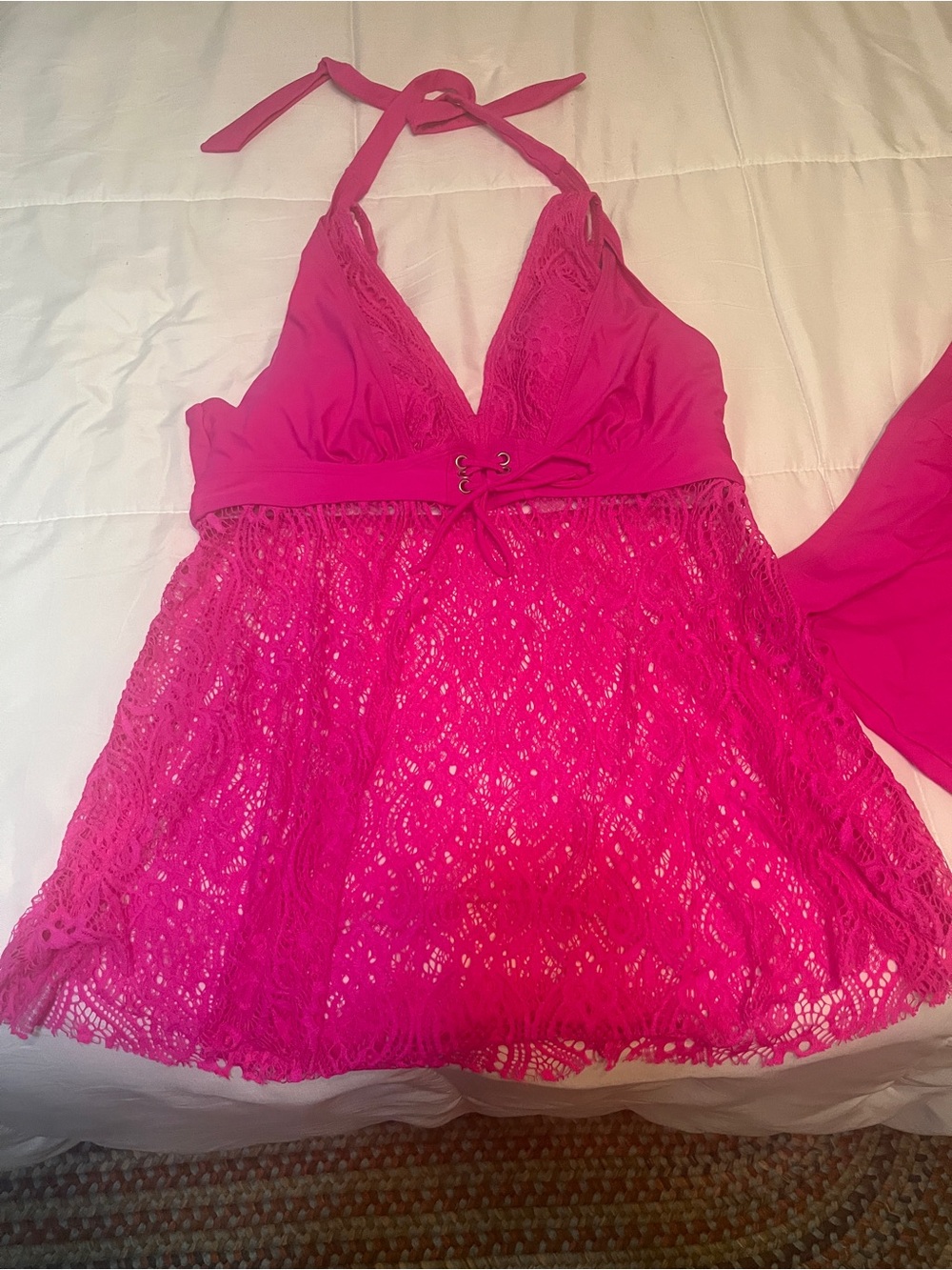 Hot Pink Lace Halter Swim top and matching shorts